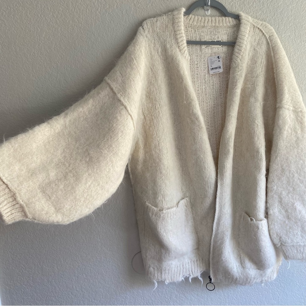 Free People Cream Oversized Fuzzy Zip Teddy Jacket - Picture 9 of 16